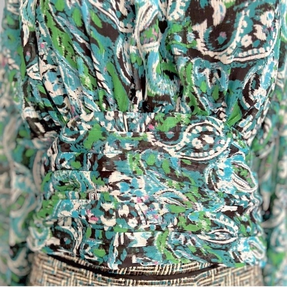 Zara Paisley Print High Neck Ruched Blouse Green + Multi SZ L - Picture 12 of 12